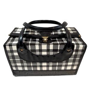 Vintage 60s‎ Retro Mod GoGo Plastic Box Purse Handbag Black & White Plastic